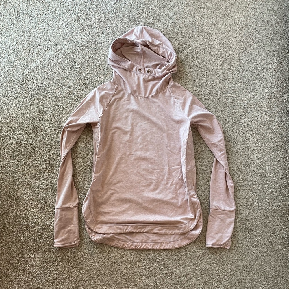 Athleta uptempo lightweight hooded pullover blush pink split sides thumbholes XS